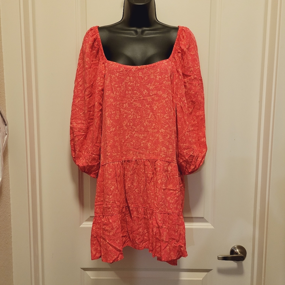 Pink & Orange Floral Plus Babydoll Blouse